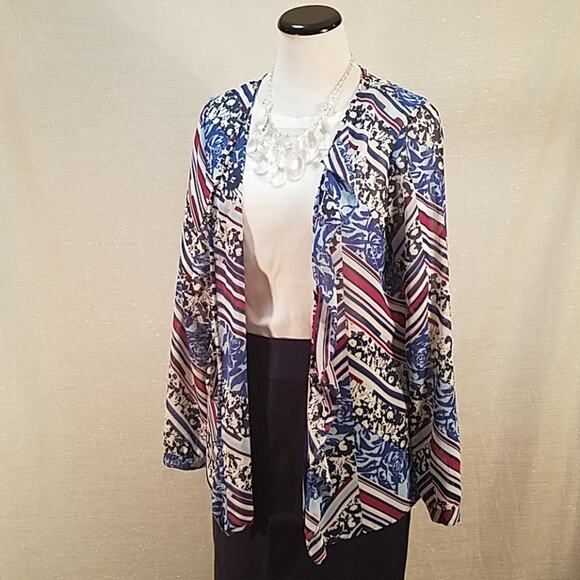 Laundry by Shelli Segal Sheer Geo & Floral Blouse w/ Ruffle Collar, 10 - Picture 2 of 9